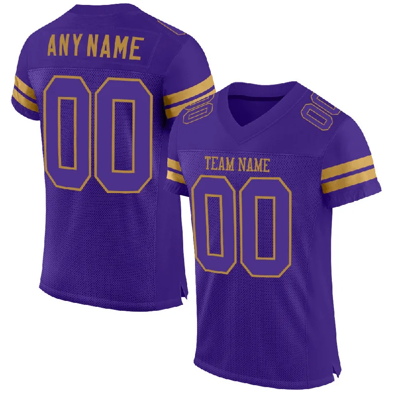 Football Jersey With Floral Patterns-Custom Purple Purple-Old Gold Mesh Authentic Football Jersey