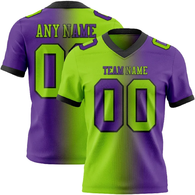 Football Jersey With Sweat Absorption Tech-Custom Purple Neon Green-Black Mesh Authentic Gradient Fashion Football Jersey