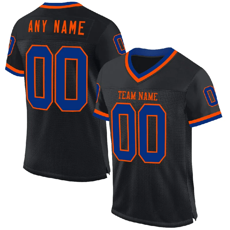 Football Jersey For Flag Football-Custom Black Royal-Orange Mesh Authentic Throwback Football Jersey