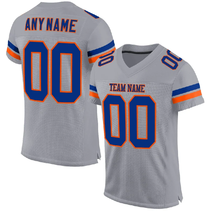 Football Jersey With Breathable Fabric-Custom Light Gray Royal-Orange Mesh Authentic Football Jersey