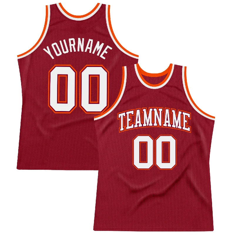 Basketball Jersey With Exclusive Branding-Custom Maroon White-Orange Authentic Throwback Basketball Jersey