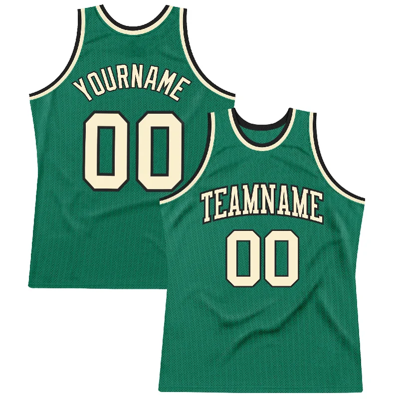 Basketball Jersey With Sweat Absorption Tech-Custom Kelly Green Cream-Black Authentic Throwback Basketball Jersey