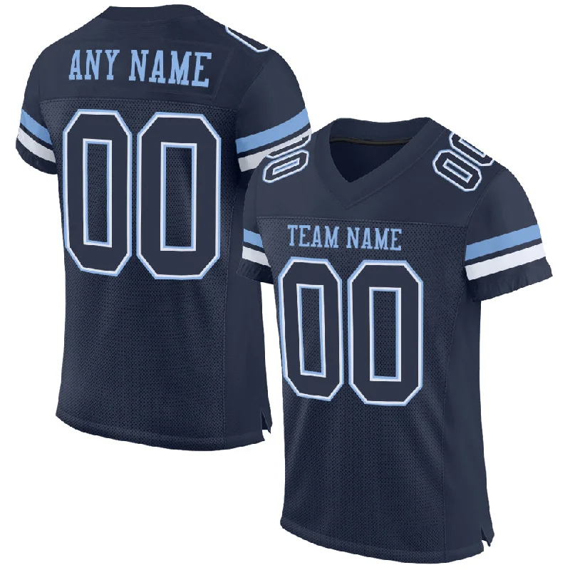 Football Jersey With Lightweight Material-Custom Navy White-Light Blue Mesh Authentic Football Jersey