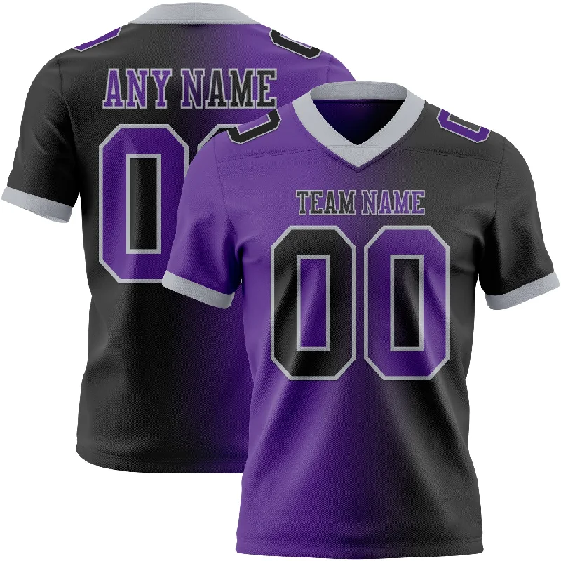 Football Jersey With Secure Zip Pocket-Custom Black Purple-Gray Mesh Authentic Gradient Fashion Football Jersey