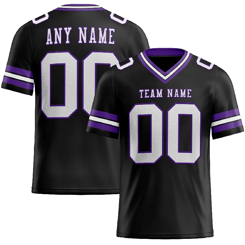 Football Jersey With Team Spirit-Custom Black White-Purple Mesh Authentic Football Jersey