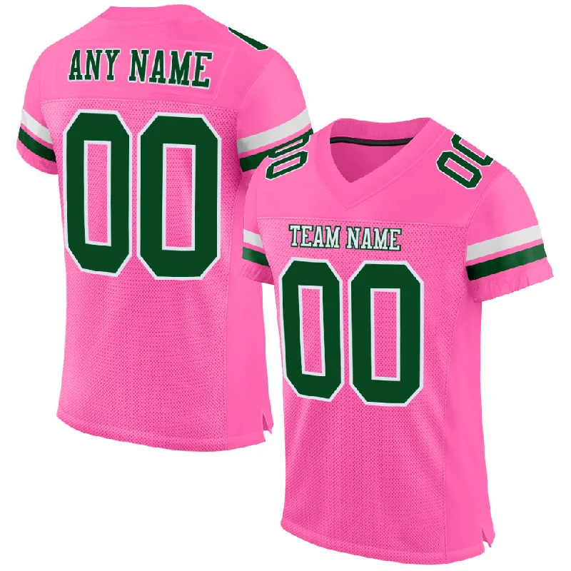 Football Jersey With Secure Zip Pocket-Custom Pink Green-White Mesh Authentic Football Jersey