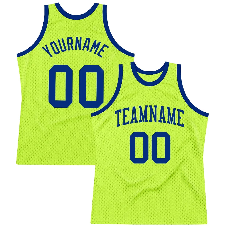 Basketball Jersey With Organic Cotton Blend-Custom Neon Green Royal Authentic Throwback Basketball Jersey