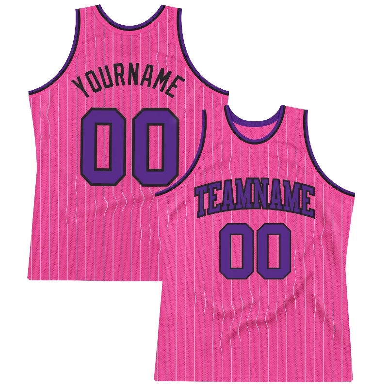 Basketball Jersey With Red And Blue-Custom Pink White Pinstripe Purple-Black Authentic Basketball Jersey