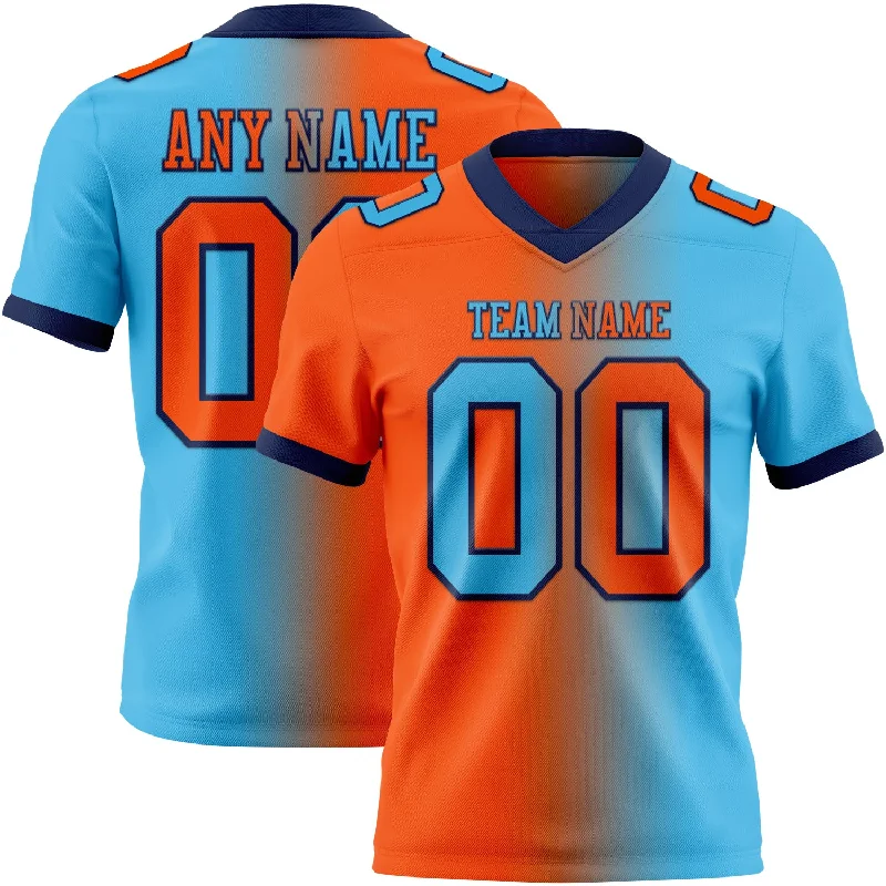 Football Jersey With College Team Logos-Custom Sky Blue Orange-Navy Mesh Authentic Gradient Fashion Football Jersey