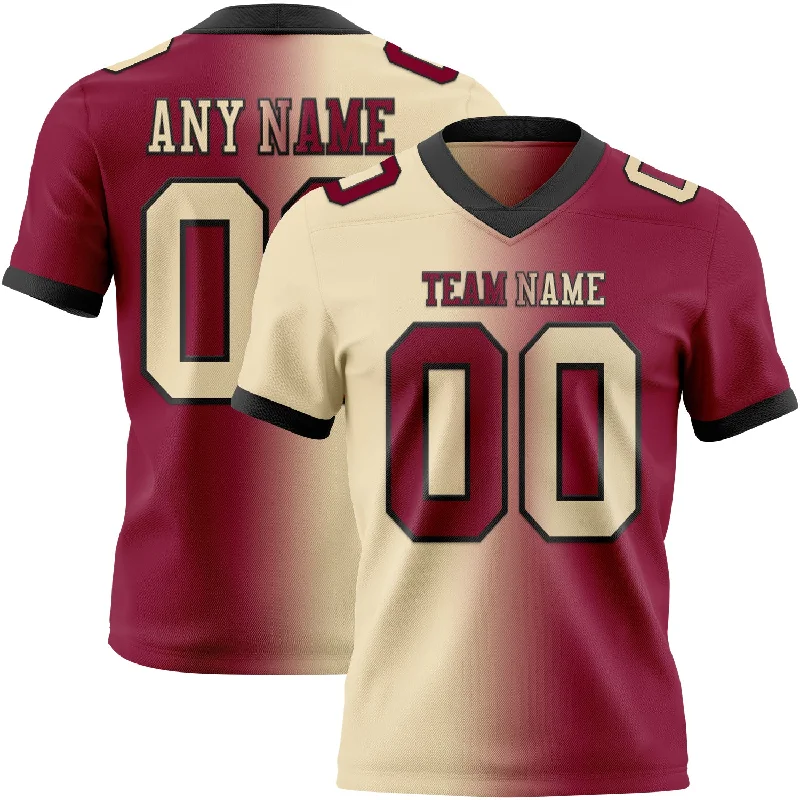 Football Jersey With Built-In Tank Top-Custom Maroon Cream-Black Mesh Authentic Gradient Fashion Football Jersey