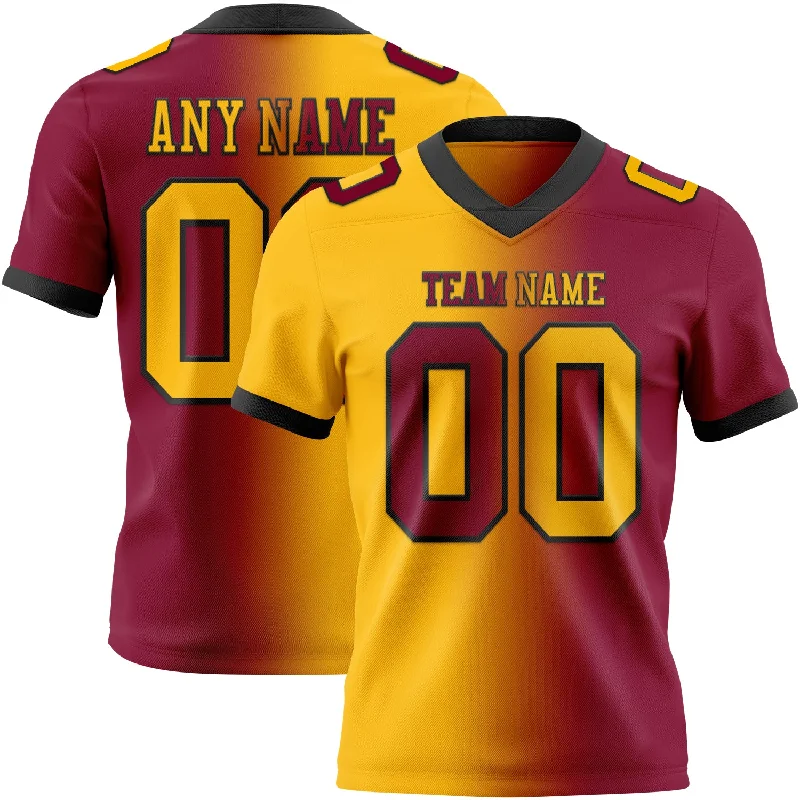 Football Jersey With Modern Athletic Cut-Custom Maroon Gold-Black Mesh Authentic Gradient Fashion Football Jersey