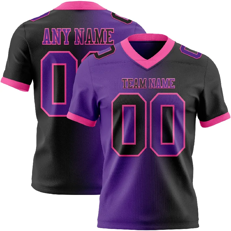 Football Jersey With Lightweight Padding-Custom Black Purple-Pink Mesh Authentic Gradient Fashion Football Jersey