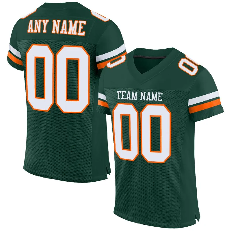 Football Jersey With Patches-Custom Green White-Orange Mesh Authentic Football Jersey