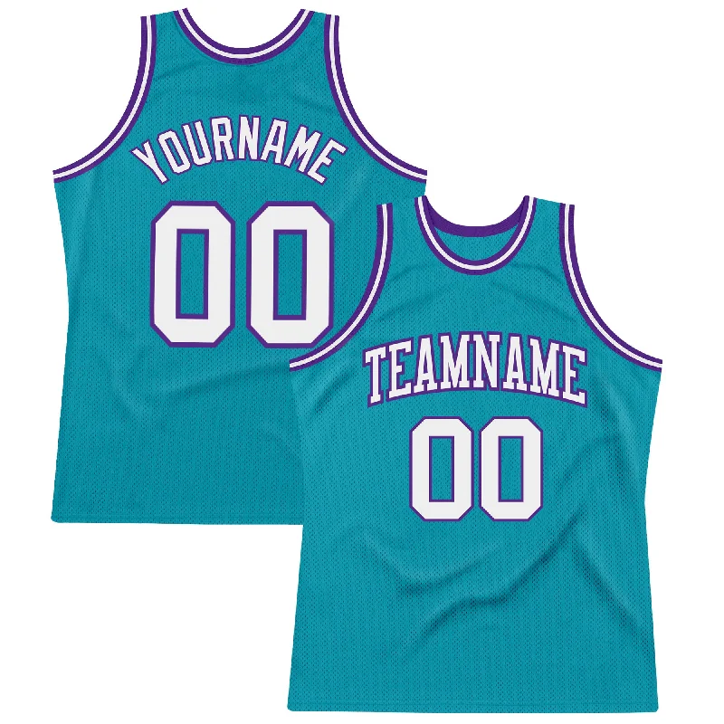 Basketball Jersey With Streetball Theme-Custom Teal White-Purple Authentic Throwback Basketball Jersey