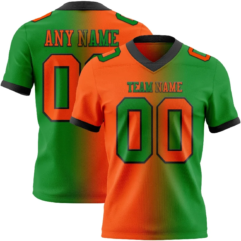 Football Jersey With Padded Shoulders-Custom Grass Green Orange-Black Mesh Authentic Gradient Fashion Football Jersey