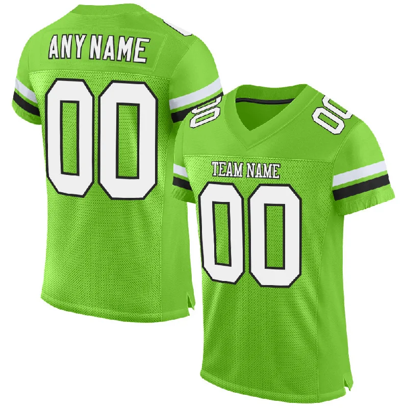 Football Jersey With Sublimated Print-Custom Neon Green White-Black Mesh Authentic Football Jersey