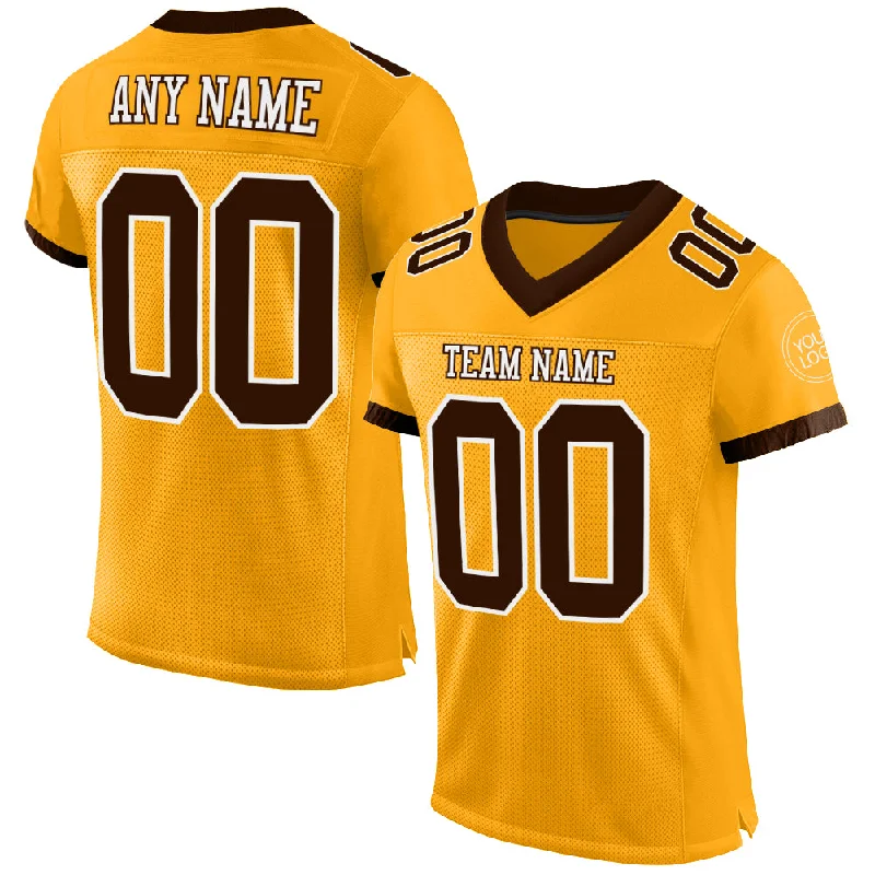 Football Jersey With High Mobility Design-Custom Gold Brown-White Mesh Authentic Football Jersey