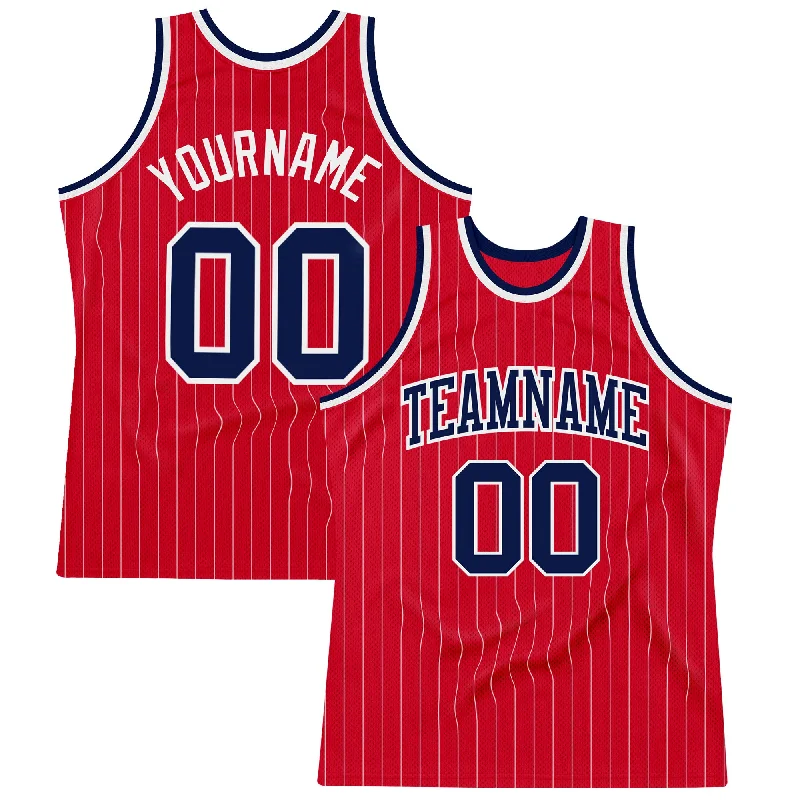 Basketball Jersey With Animal Print-Custom Red White Pinstripe Navy-White Authentic Basketball Jersey