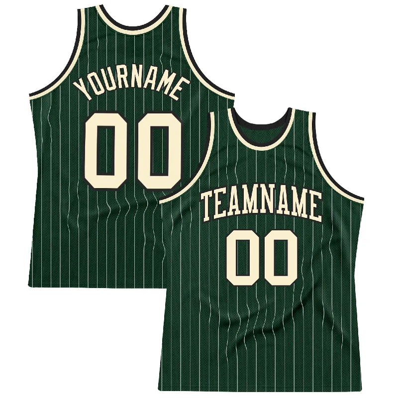 Basketball Jersey For Summer Games-Custom Hunter Green White Pinstripe Cream-Black Authentic Basketball Jersey