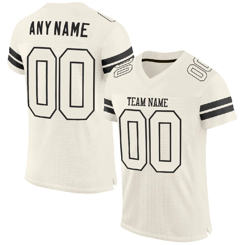 Football Jersey With Bold Lettering-Custom Cream Cream-Black Mesh Authentic Football Jersey