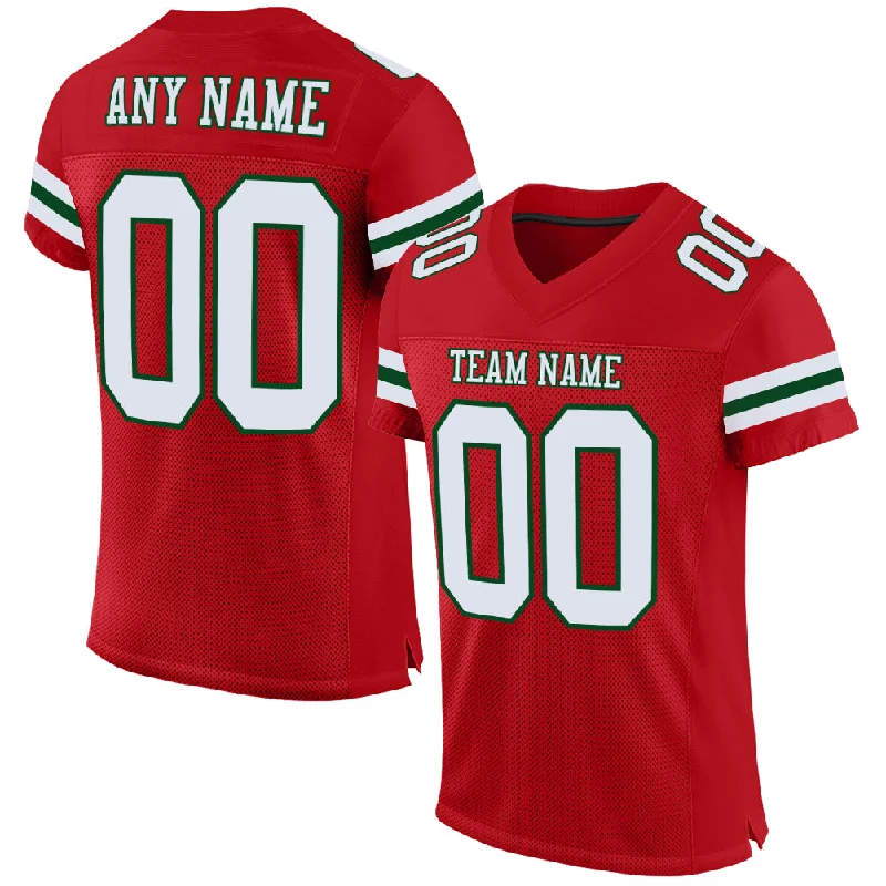 Football Jersey With Custom Name-Custom Red White-Green Mesh Authentic Football Jersey