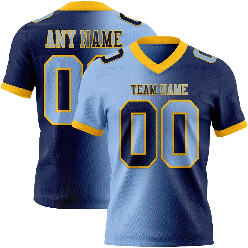 Football Jersey With Tear-Resistant Fabric-Custom Navy Light Blue-Gold Mesh Authentic Gradient Fashion Football Jersey