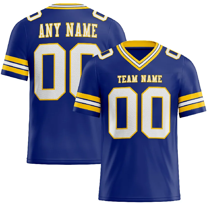 Football Jersey With Championship Edition-Custom Royal White-Yellow Mesh Authentic Football Jersey