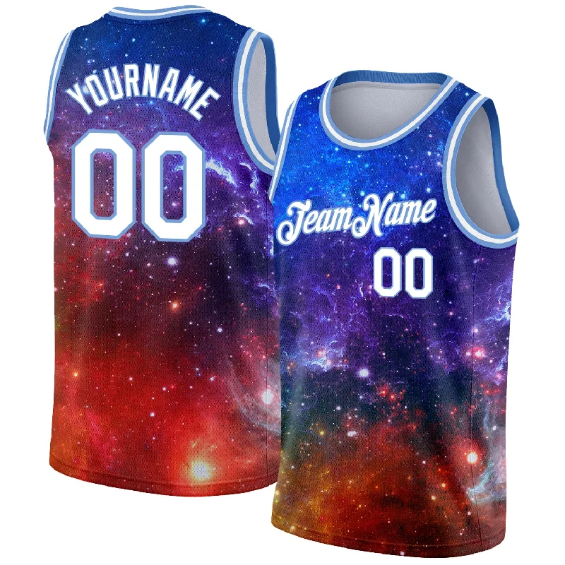 Basketball Jersey With Custom Number-Custom Galactic White-Light Blue 3D Authentic Basketball Jersey