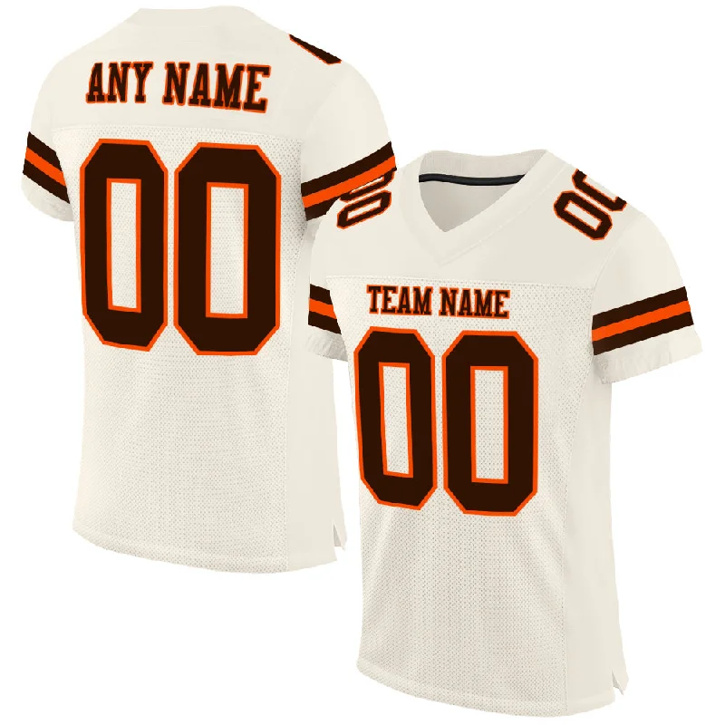 Football Jersey With Round Neck-Custom Cream Brown-Orange Mesh Authentic Football Jersey