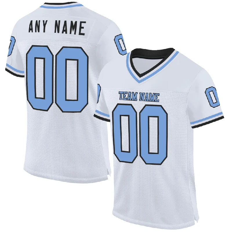 Football Jersey With Camo Print-Custom White Light Blue-Black Mesh Authentic Throwback Football Jersey