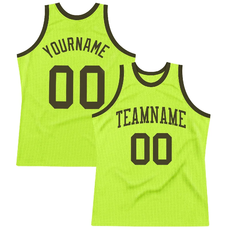 Basketball Jersey With Minimal Branding-Custom Neon Green Olive Authentic Throwback Basketball Jersey