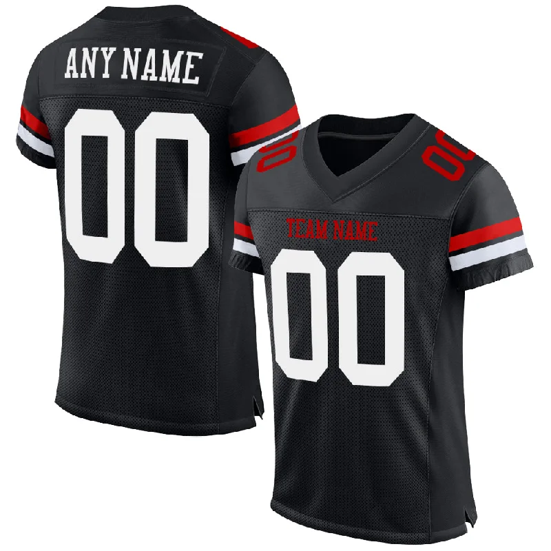 Football Jersey With Temperature Control-Custom Black White-Red Mesh Authentic Football Jersey