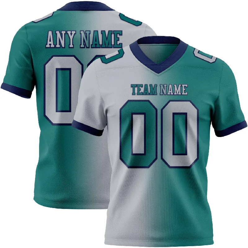 Football Jersey With Tear-Resistant Fabric-Custom Teal Gray-Navy Mesh Authentic Gradient Fashion Football Jersey