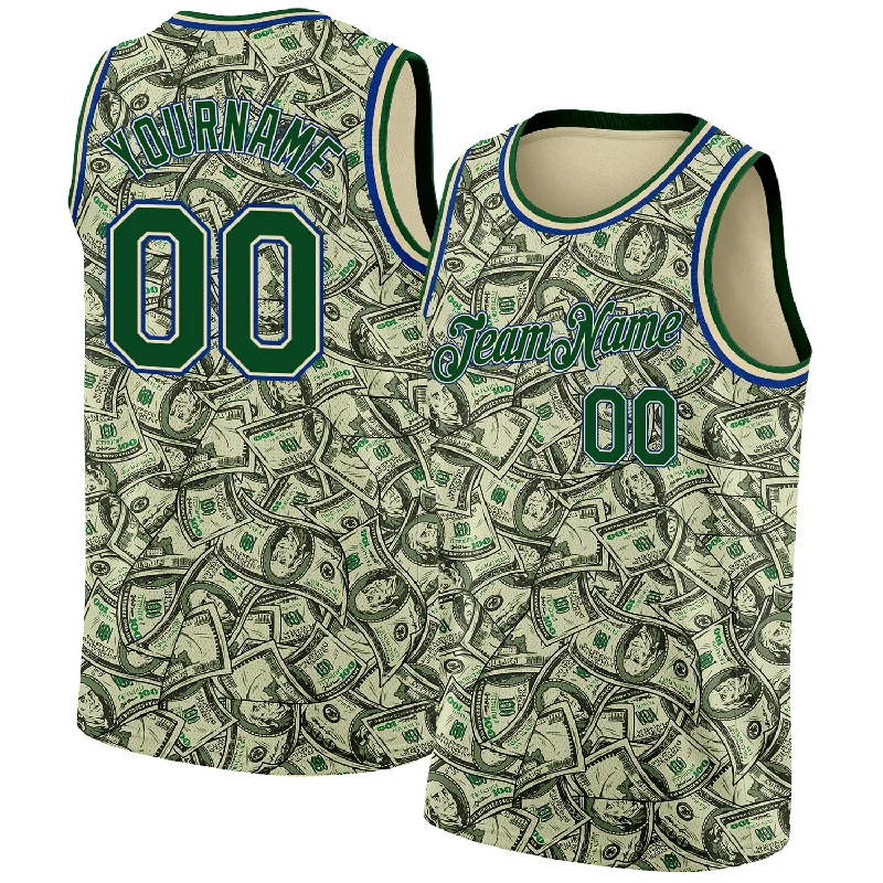 Basketball Jersey With Lightweight Padding-Custom Cream Green-Royal 3D Pattern Design Dollar Authentic Basketball Jersey