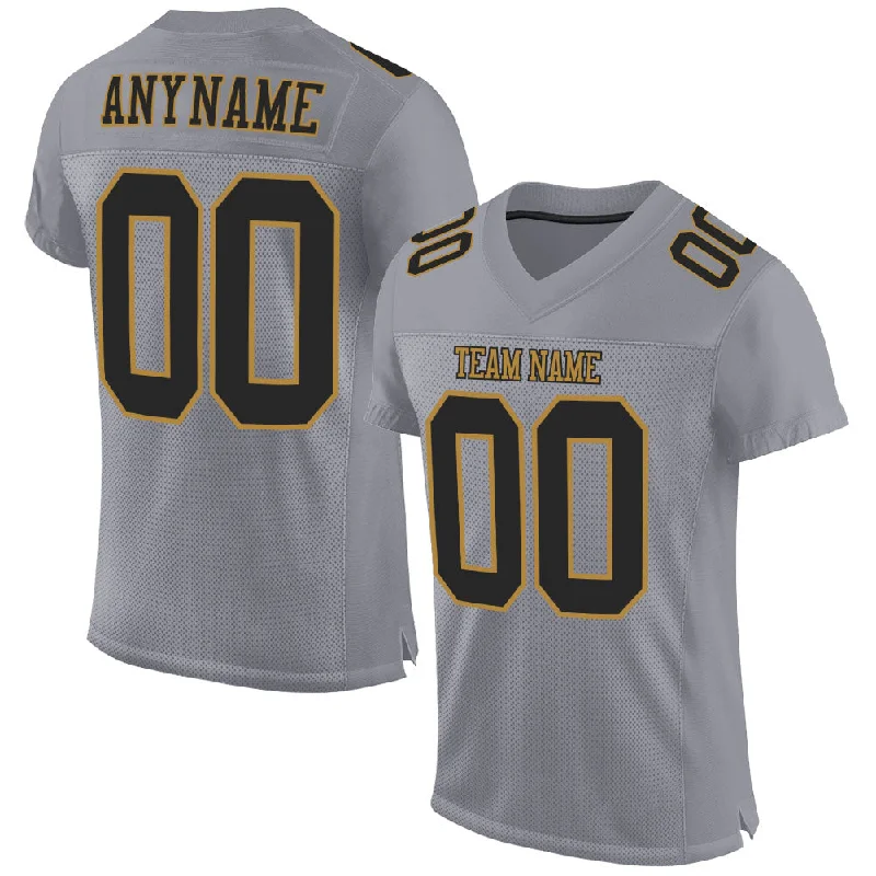 Football Jersey For Youth-Custom Gray Black-Old Gold Mesh Authentic Football Jersey