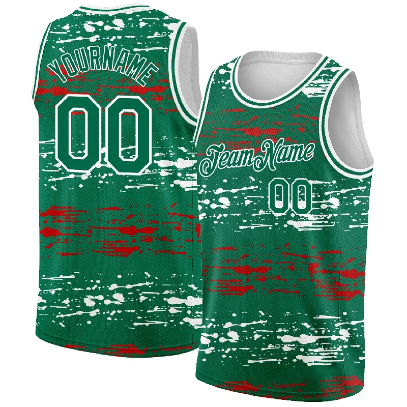 Basketball Jersey With Stitched Logos-Custom Kelly Green-Red-White 3D Mexico Authentic Basketball Jersey