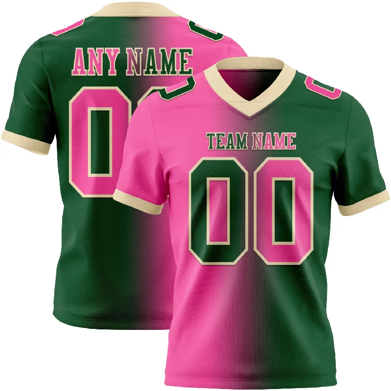 Football Jersey With 360-Degree Stretch-Custom Green Pink-Cream Mesh Authentic Gradient Fashion Football Jersey