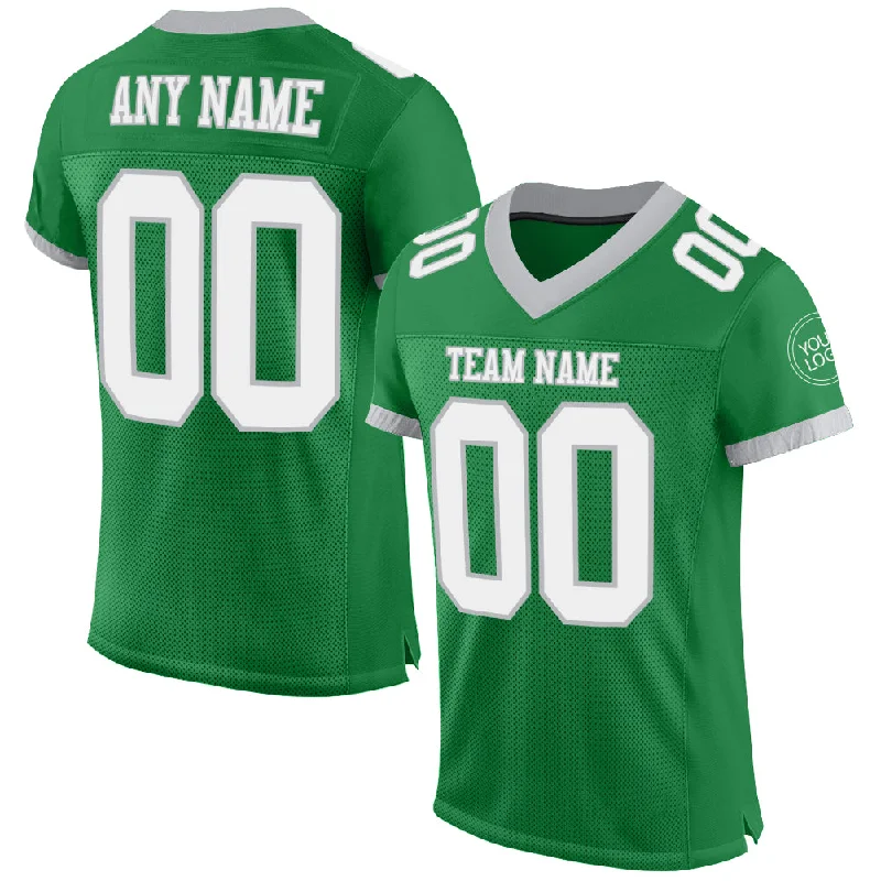 Football Jersey With Quick-Dry Material-Custom Grass Green White-Gray Mesh Authentic Football Jersey