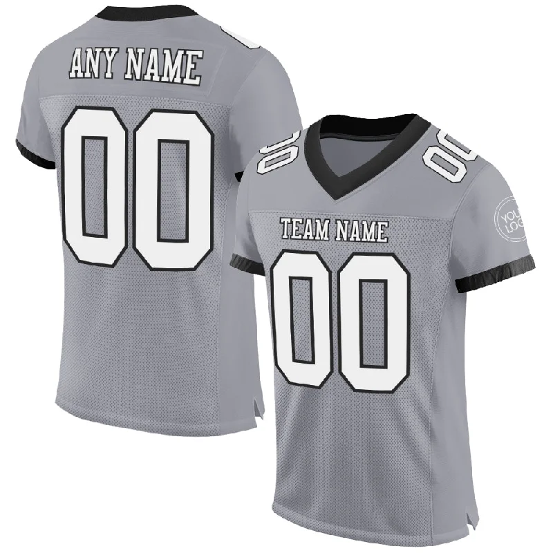 Football Jersey For Women-Custom Gray White-Black Mesh Authentic Football Jersey