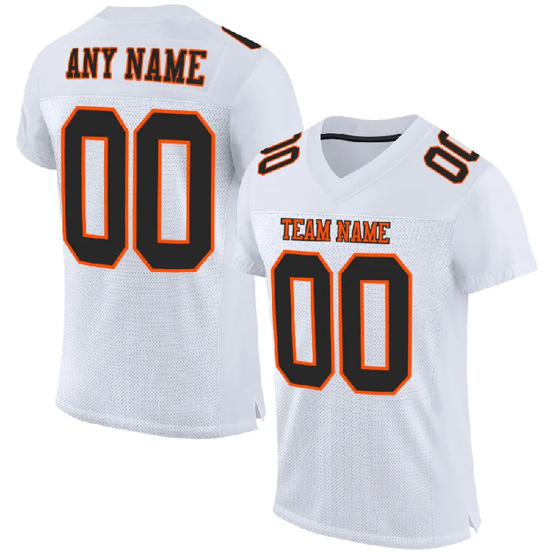 Football Jersey With Custom Font Styles-Custom White Black-Orange Mesh Authentic Football Jersey