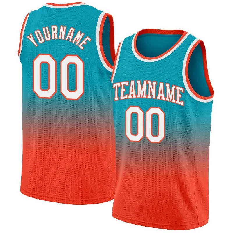 Basketball Jersey With Motion-Flex Tech-Custom Teal White-Orange Authentic Fade Fashion Basketball Jersey