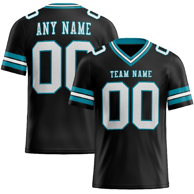 Football Jersey With Padded Shoulders-Custom Black White-Teal Mesh Authentic Football Jersey