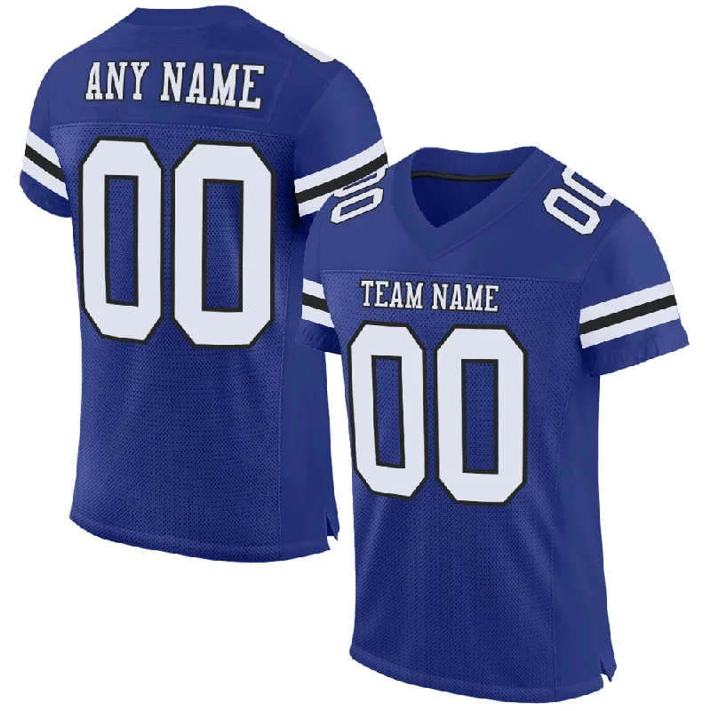 Football Jersey With Breathable Fabric-Custom Royal White-Black Mesh Authentic Football Jersey