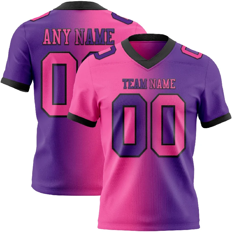 Football Jersey With Minimal Branding-Custom Purple Pink-Black Mesh Authentic Gradient Fashion Football Jersey