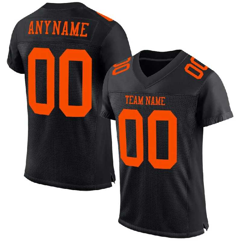 Football Jersey With Organic Cotton Blend-Custom Black Orange Mesh Authentic Football Jersey