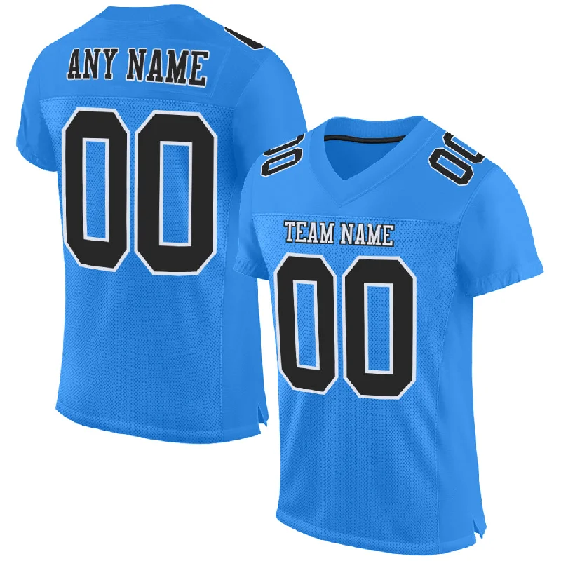 Football Jersey With Red And Blue-Custom Powder Blue Black-White Mesh Authentic Football Jersey