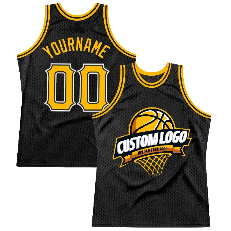 Basketball Jersey With Compression Fit-Custom Black Gold-White Authentic Throwback Basketball Jersey