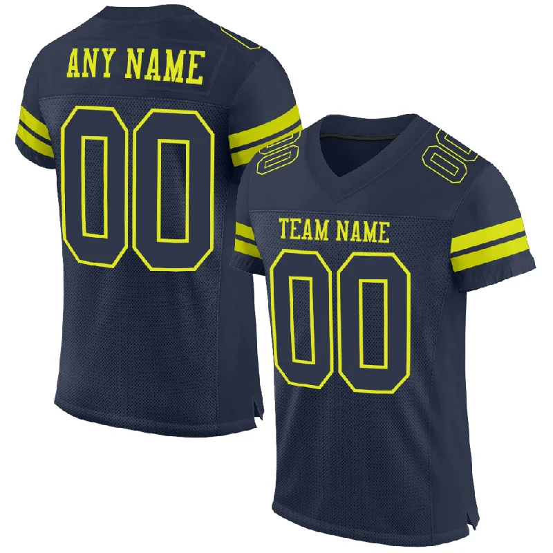 Football Jersey With Slim Fit-Custom Navy Neon Yellow Mesh Authentic Football Jersey