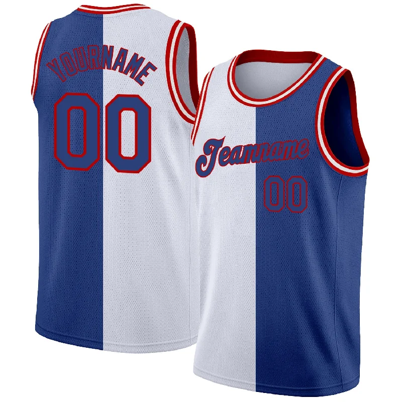 Basketball Jersey With Metallic Foil Details-Custom White Royal-Red Authentic Split Fashion Basketball Jersey