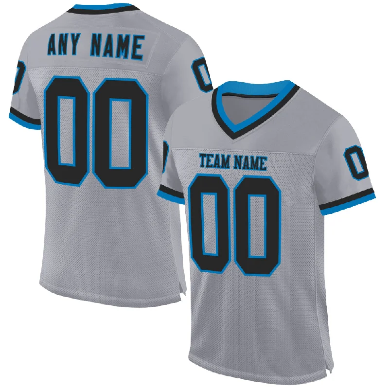 Football Jersey With Color Block Pattern-Custom Gray Black-Blue Mesh Authentic Throwback Football Jersey